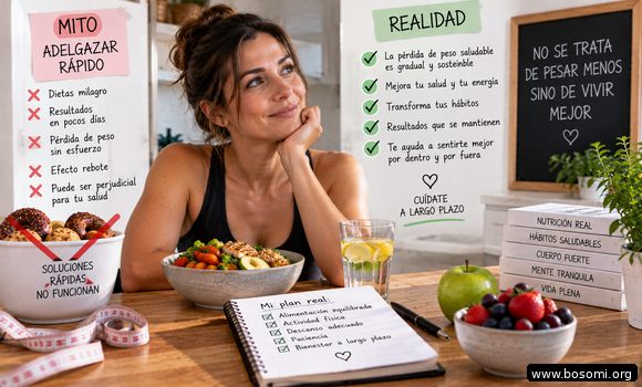 Persona preparando una comida equilibrada mientras consulta información sobre adelgazar rápido