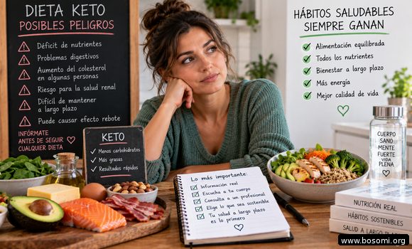 Alimentos asociados a la dieta keto junto a verduras y otras opciones de alimentación equilibrada