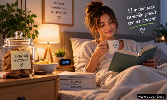 Persona en la cocina intentando evitar comer antes de dormir por costumbre