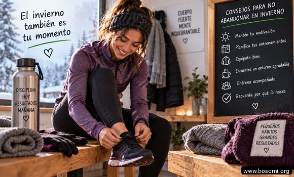 Persona preparándose para entrenar en casa durante un día frío de invierno